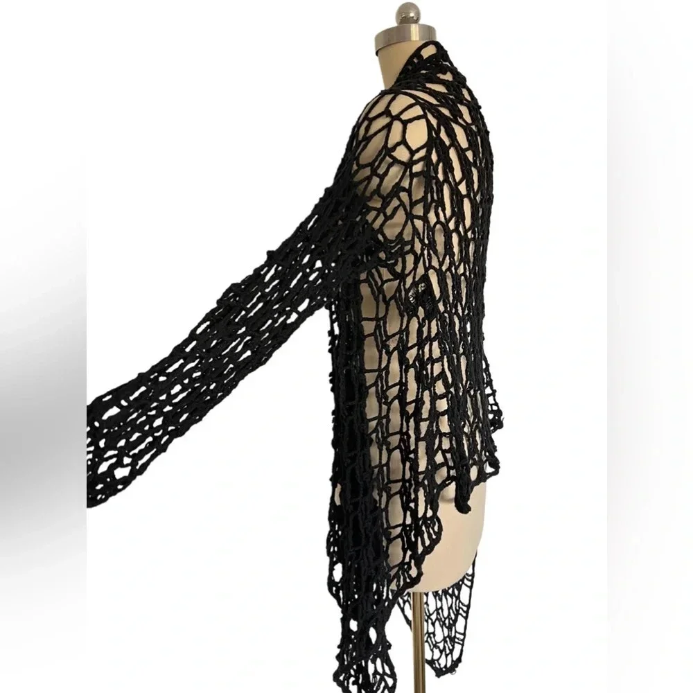 Anthropologie Pure Handknit crochet 100% cotton fishnet cardigan Wrap One Size - Picture 4 of 7